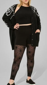 NWT Torrid 00 Halloween Black Spiderweb Flocked Full Length Leggings Size M/L 10 - Picture 1 of 4