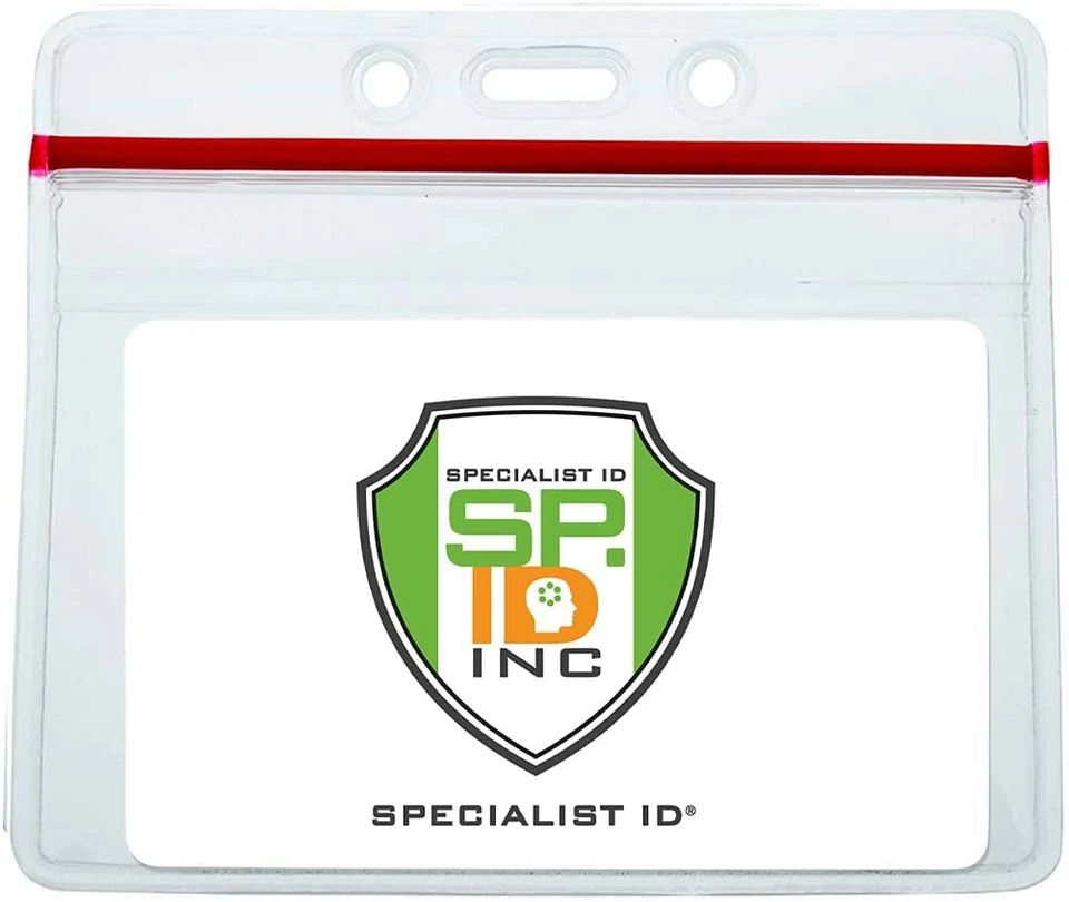 5 Pack - Heavy Duty Horizontal Vinyl Badge Holders With Resealable Ziplock