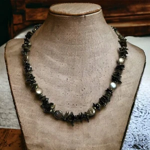 12K Gold Filled Genuine Coin Pearl Iridescent Abalone Necklace 20” Vintage - Picture 1 of 5