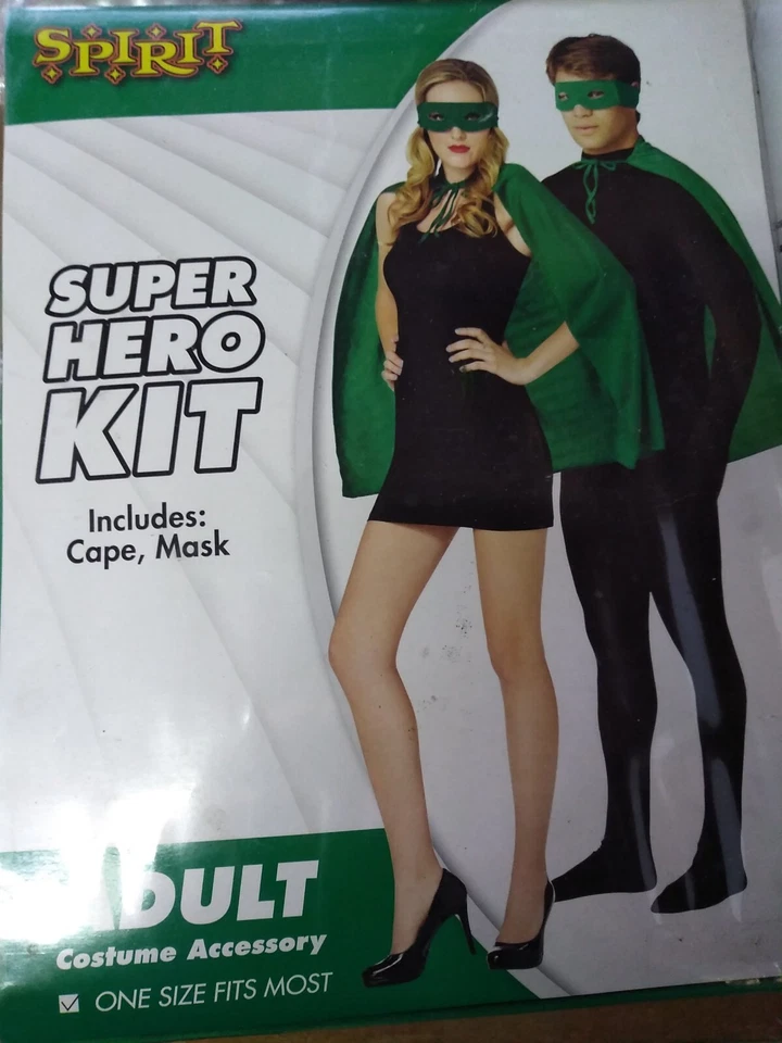 Cape and Mask green Super Hero Adult Kit SPENCERS Halloween Costume - Image 1 of 1
