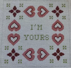 Vintage Panjo Handpainted Valentine Love I'm Yours Needlepoint Canvas 13 Cute! - Picture 1 of 6