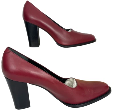 复古 Banana Republic 女式候选红色皮革圆头高跟鞋 8.5 码复古 — 第 1/4 张图片