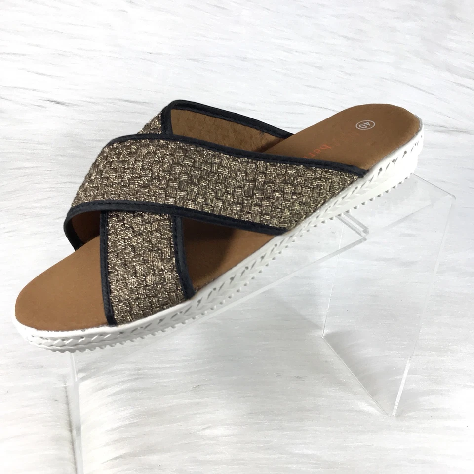 Bernie Mev Zapatos Mujer’s 40 EE. UU. 9.5-10 Marrón Sandalias Slides Bronce Tejido Foto 1 de 4
