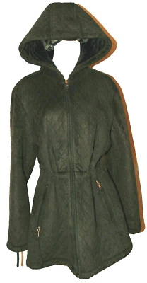 LIZ CLAIBORNE MUJER ACOLCHADO IMITACIÓN GAMUZA PARKA POLIÉSTER ABRIGO FORRO PIEL SINTÉTICA~L Foto 1 de 4