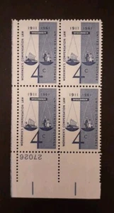 1961 US STAMP SCOTT #1186  WORKMEN'S COMPENSATION 4C PLATE BLOCK OF 4   MNH OG - Picture 1 of 2