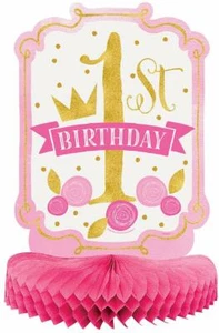 Centro de mesa de panal de oro rosa para niñas primer cumpleaños 14" NUEVO - Imagen 1 de 4