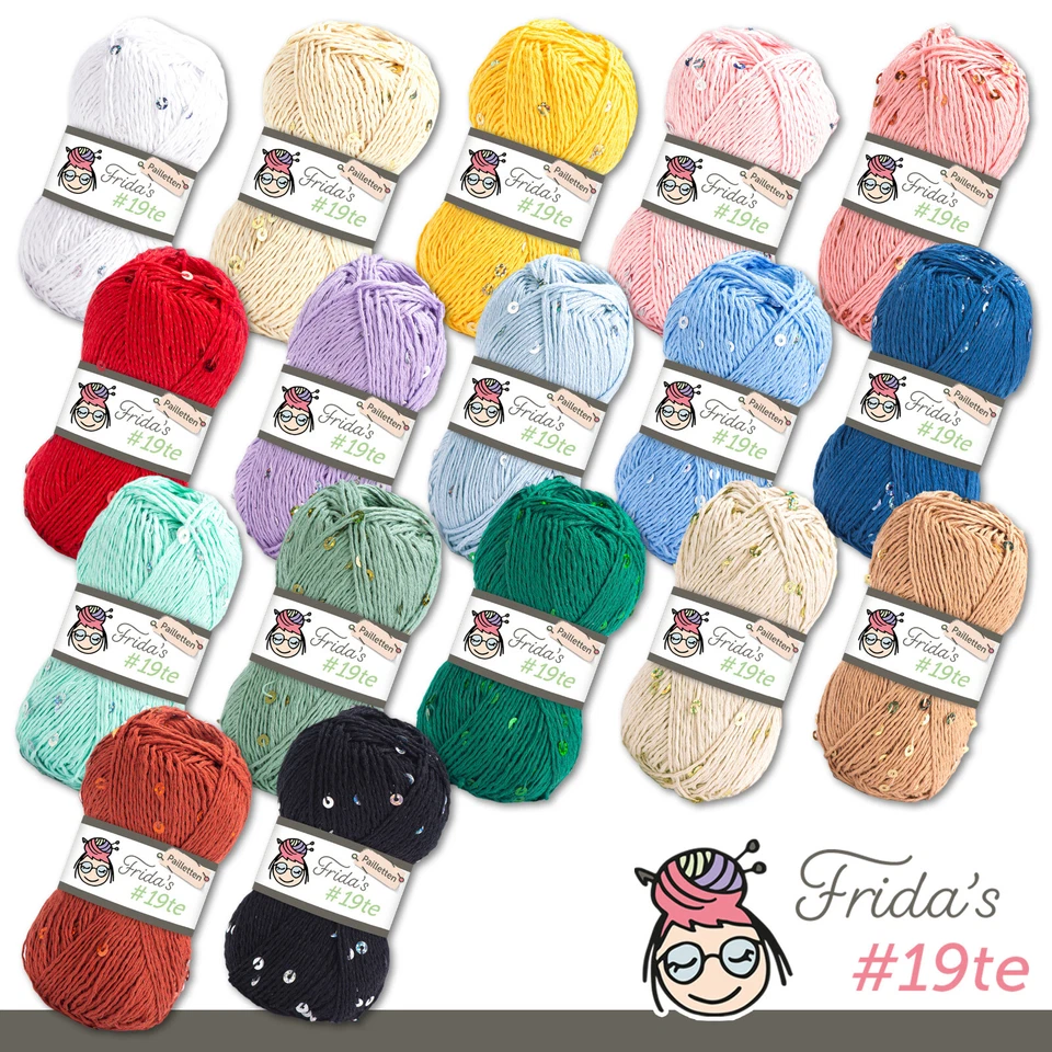 Frida's 50 G #19 Paillettes Algodón Lana Hilo Tejer Ganchillo 17 Colores - Imagen 1 de 1