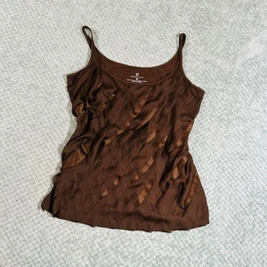 Camiseta sin mangas vintage y2k marrón chocolate con volantes babydoll coqueta espagueti M - Imagen 1 de 4