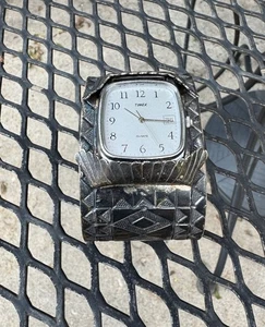 Vintage Native Made Sterling Cuff Watch Bracelet Timex Signed HS FREE SHIPPING - Picture 1 of 18