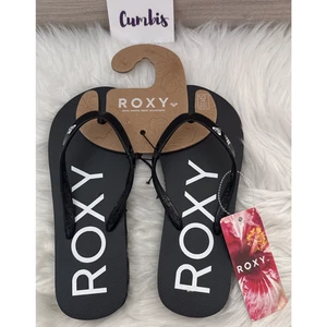 Roxy Black Flip Flops Woman’s Size 5 Brand New Black White NWT - Picture 1 of 8