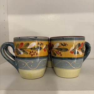 Gibson Elite Stoneware Painted Coffee Cups Mugs Set Of 4 Multicolored Glazed - Picture 1 of 13