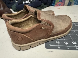 Born Sawyer Comfort Slip On Loafer Moc Shoes Leather Canvas Tan Brown Size 4 35 - Picture 1 of 6