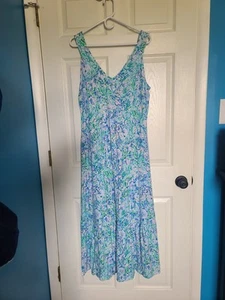 NWT Lilly Pulitzer Madsen V-neck MidiDress Sz L Surf Blue Soliel ItOn Me #008348 - Picture 1 of 11
