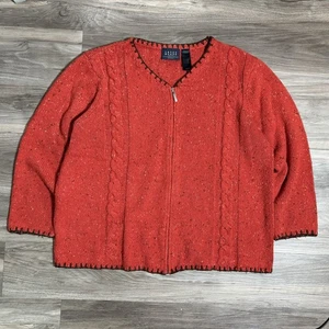 Woman’s 90’s Vintage Confetti Knit Rustic Orange Cardigan Plus 1X Full Zip Sweater - Bild 1 von 6