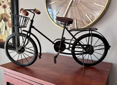 Bicicleta estilo vintage de metal madera goma hecha a mano rústica decoración del hogar coleccionable Foto 1 de 4