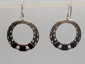 Silver Cloud Sterling Silver 925 SugIlite Inlay Dangle Hoop Earrings - Picture 1 of 9