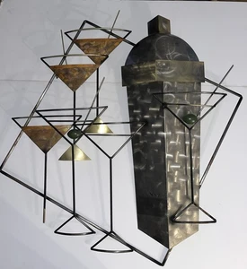 Vintage Curtis Jere ‘Martinis and Manhattans' Wall Art Metal Sculpture 30"x28" - Imagen 1 de 15