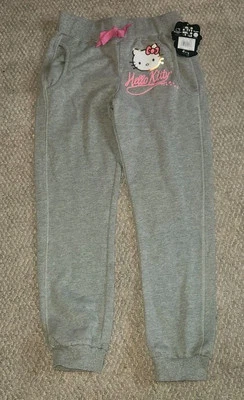 NWT Hello Kitty Girls Large Sweat Pants SIL-3443 Gray Sparkle Cute - Image 1 of 4