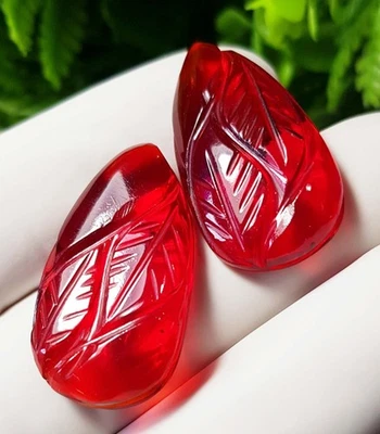 2 Pc Torch Red Garnet Color Stone pendant Size 37CT Carving Gift For 15x27x6m - Image 1 of 4
