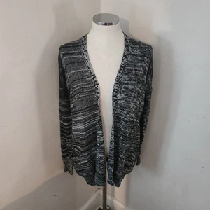 Poof Excellence schwarz weiß gewebte offene Strickjacke Damengröße Large - Bild 1 von 4