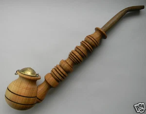 Pipa y taza de tabaco de madera sin fumar de 10" tallo largo, arte popular de los Cárpatos de Ucrania - Imagen 1 de 4