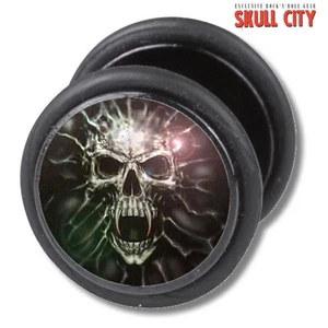 GHOST SKULL FAKEPLUG - Fake Piercing Picture Plug Ohrstecker Schmuck - Tattoo - Picture 1 of 1