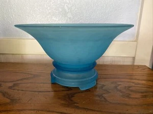 Vintage Tiffin Turquoise Blue Art Deco Footed  Glass Console Bowl - has chips - Picture 1 of 7