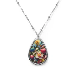 Dainty Oval Necklace, Spring Bouquet Jewelry, Floral Pendant, Delicate Charm - Picture 1 of 5