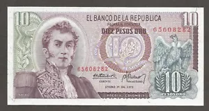 Colombia 10 Pesos 1.1.1973; UNC; P-407d; General; Condor; Archeological site - Picture 1 of 2
