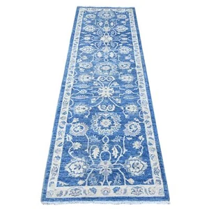 2'6"x7'9" Blue Peshawar Mahal Design Hand Knotted Runner Oriental Rug G88893 - Picture 1 of 6
