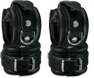 BDSM Bondage Set echt Leder Fesselset Handfesseln Fußfesseln gepolstert schwarz