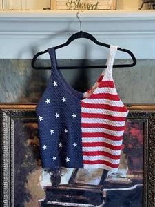 Women's Moon & Madison Knitted Stars Stripes American Flag Tank Top Sz XL NWT - Picture 1 of 12