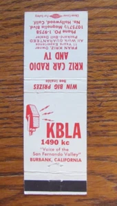 CUBIERTA MATCHBOOK ESTACIÓN RADIO KBLA: BURBANK, CALIFORNIA CUBIERTA VACÍA -A14 - Imagen 1 de 1