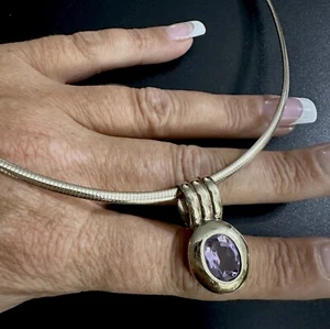 HERMOSO COLLAR OMEGA COLGANTE AMATISTA VERMEIL PLATA ESTERLINA 18" - Imagen 1 de 24