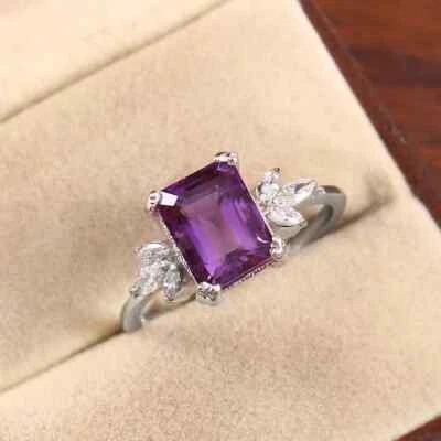 Anillo de amatista, anillo de promesa minimalista, plata de ley 925 Foto 1 de 4