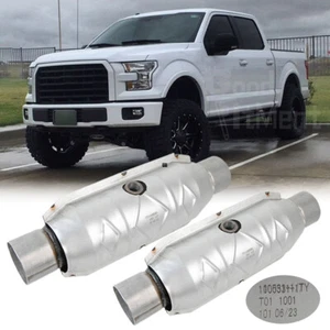 2X 2.5" Catalytic Converters EPA Heat Shield 15" Long For Ford F150 4.6L 5.4L V8 - Foto 1 di 15