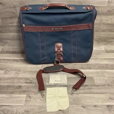Samsonite Garment Suit Bag Vintage Silhouette 4 Blue Canvas & Leather Carry On - Image 1 of 4