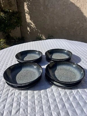 Set of 8 Denby Gray Black Halo 8.5” Pasta Bowl & Medium Coup Plate Lot England - Image 1 of 4