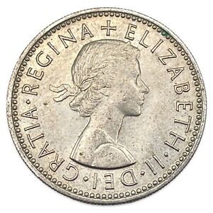 1956 Great Britain Shilling - Elizabeth II - English Shield - AU/UNC #GB32813S