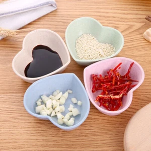 Love Heart Shape Wheat Straw Bowl Vinegar Seasoning Solid Soybean Sauce Dish - Picture 1 of 13