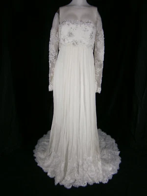 Float Emma Katzka Wedding Dress 10 Ivory Silk & Lace Illusion Beaded Illusion - Image 1 of 4