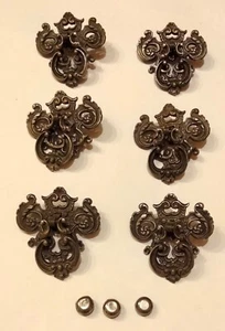 6 Vintage 1953 C & A Crofts & Assinder Cast Iron Backplate & Ring Drawer Pulls - Picture 1 of 14