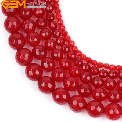 Faceted Round Red Jade Gemstone Loose Beads For Jewelry Making Strand 15" 4-12mm - Image 1 of 4