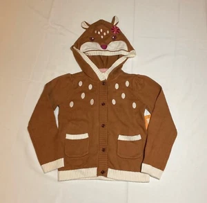 Gymboree Girls Size 6 Brown Embroidered Deer Cardigan Hooded Holiday NWT - Picture 1 of 7