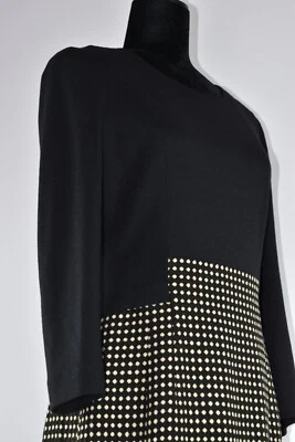 Akris Punto Sz 8 Sheath Wool Dress Black Brown Beige 3/4 Sleeves Geometric Caree - Image 1 of 4