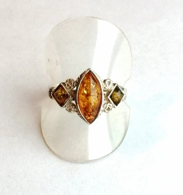 Ring mit drei Bernsteinen Silber 925  Größe 20,3 mm / 64 (2753) - Bild 1 von 4