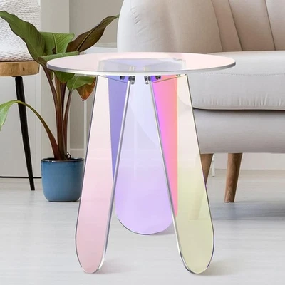 Iridescent Acrylic Round Side Table Rainbow Coffee End Accent Night Stand 17.8" - Image 1 of 4