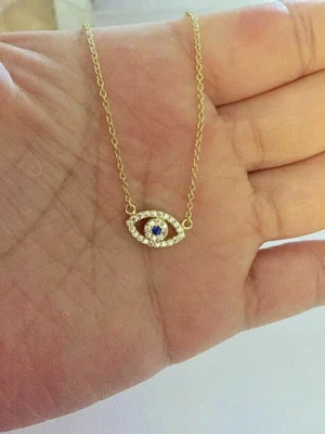 Collar Colgante Mal de Ojo 1Ct Creado en Laboratorio Zafiro Azul Chapado en Oro Amarillo 14K Foto 1 de 4