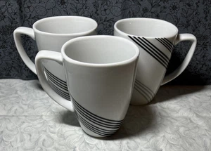 3 Corelle Coordinates Urban Arc Stoneware Coffee Mugs Black & White Striped 4.5" - Picture 1 of 7