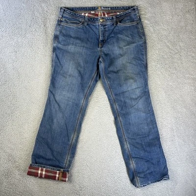Carhartt Jeans Womens 16 Blue Denim Pants Boone Flannel Lined Work Stain Grunge - Image 1 of 4